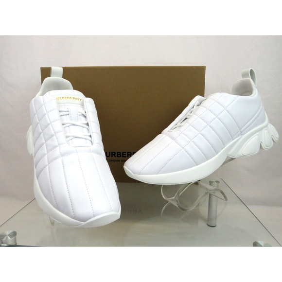 $850 BURBERRY AXBURTON WHITE CHECK QUILTED LEATHER LOGO SNEAKERS 12 US 45 ITALY - Picture 11 of 15